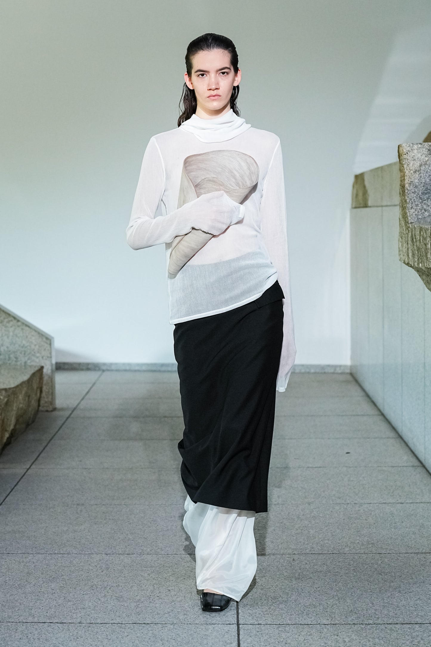 【26SS予約商品】Convertible Neck Mesh Top WHITE