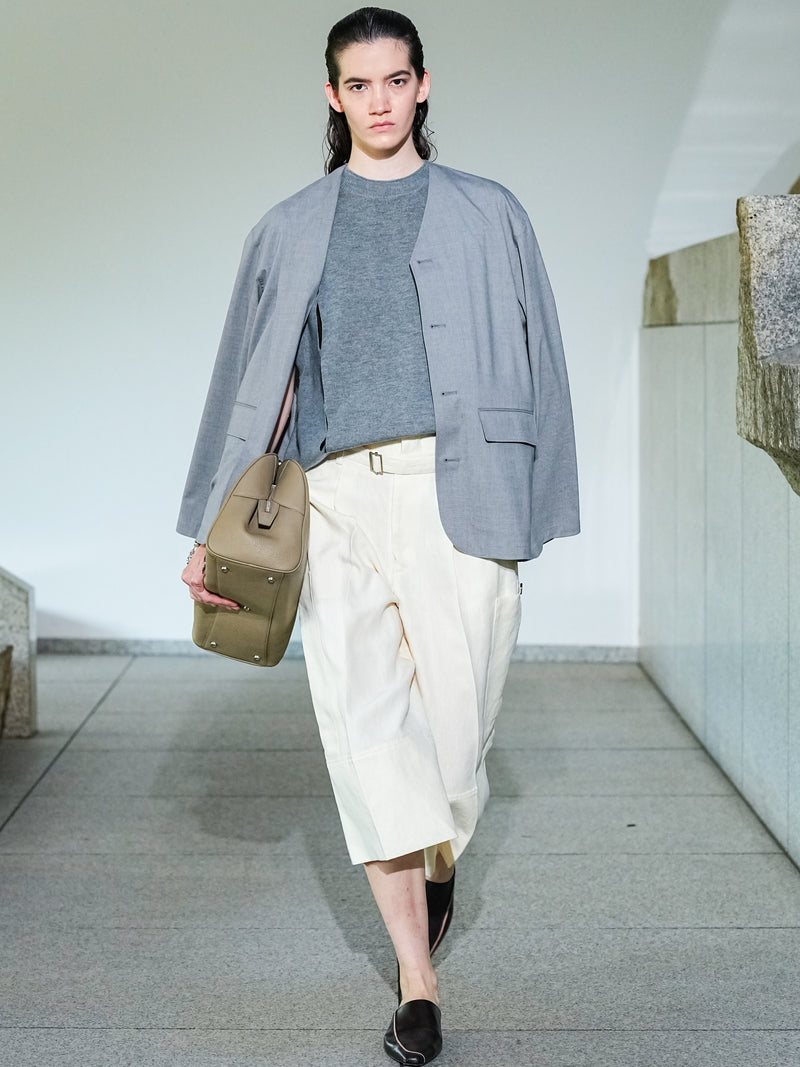LINEN WAIST BELT CROP PANTS CREAM